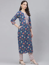 Women Blue White Ethnic Motifs Print Pure Cotton Kurta With Trousers Dupatta